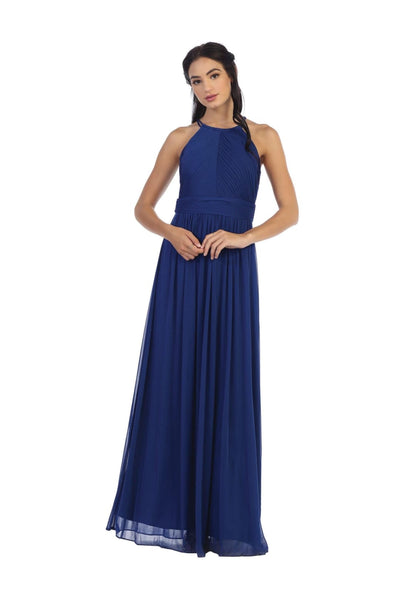 Long Halter Bridesmaid Pleated Dress - The Dress Outlet