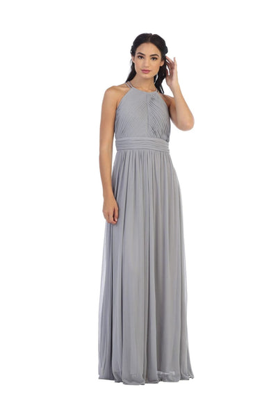 Long Halter Bridesmaid Pleated Dress - The Dress Outlet