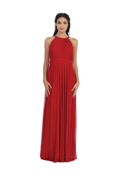 Long Halter Bridesmaid Pleated Dress - The Dress Outlet
