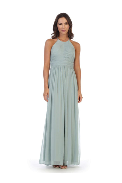 Long Halter Bridesmaid Pleated Dress - The Dress Outlet