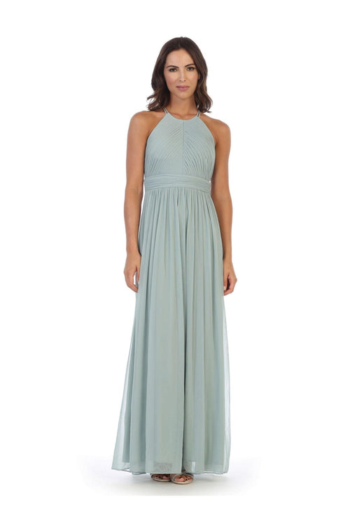 Long Halter Bridesmaid Pleated Dress - The Dress Outlet