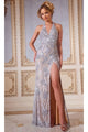 Long Halter Lace Prom Dress: Jovani 43098 - Silver / 00 - Apparel & Accessories > Clothing > Dresses
