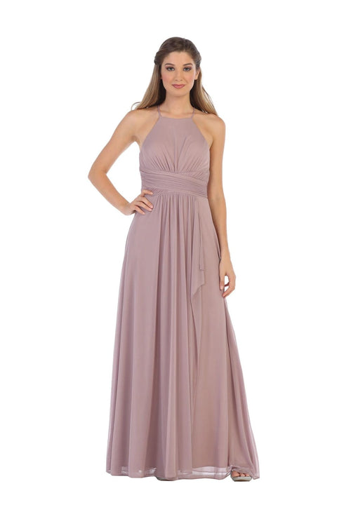 Long Halter Tie Back Bridesmaid Dress - The Dress Outlet