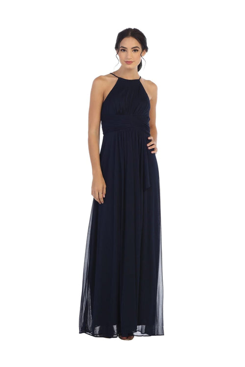 Long Halter Tie Back Bridesmaid Dress - The Dress Outlet