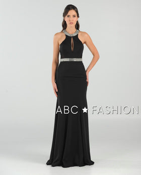 Long Halter Beaded Gown By Poly USA 8066