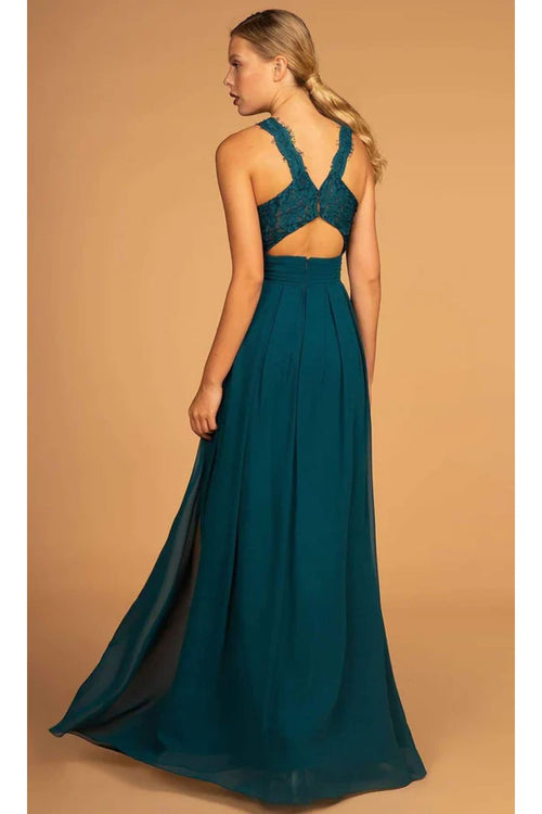 Long High-Neck Halter Dress with Lace Details by Elizabeth K GL2605 - Long Formal Dresses