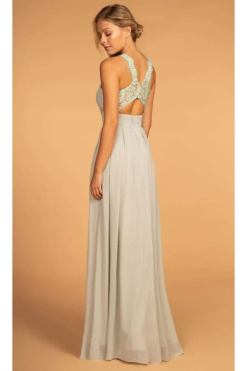 Long High-Neck Halter Dress with Lace Details by Elizabeth K GL2605 - Long Formal Dresses