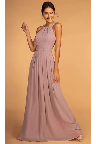 Long High-Neck Halter Dress with Lace Details by Elizabeth K GL2605 - 3XL / Mauve - Long Formal Dresses