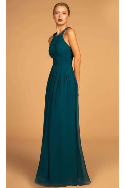 Long High-Neck Halter Dress with Lace Details by Elizabeth K GL2605 - L / Teal - Long Formal Dresses