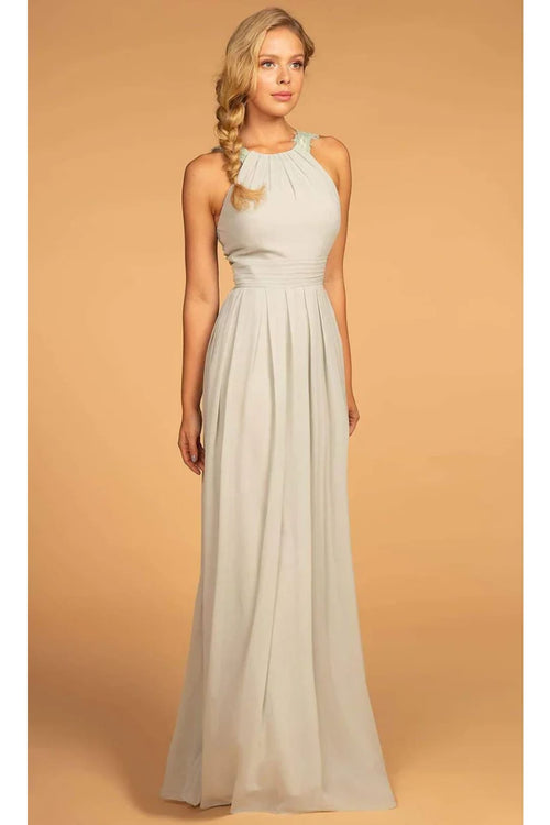 Long High-Neck Halter Dress with Lace Details by Elizabeth K GL2605 - XS / Sage Green - Long Formal Dresses