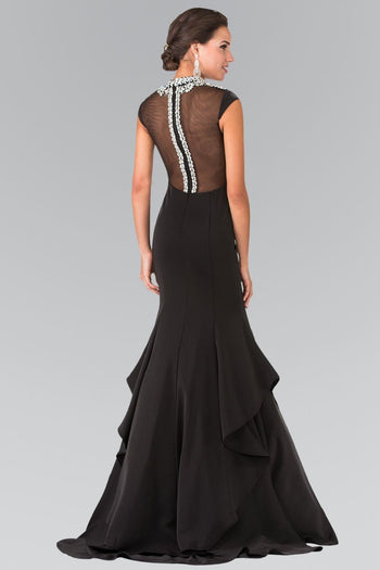 Long Illusion Mermaid Dress with Beaded Neck by Elizabeth K GL2242 - Long Formal Dresses