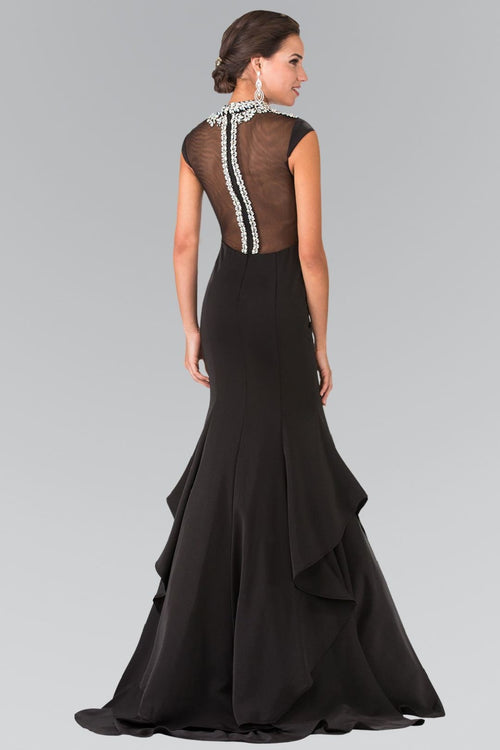 Long Illusion Mermaid Dress with Beaded Neck by Elizabeth K GL2242 - Long Formal Dresses