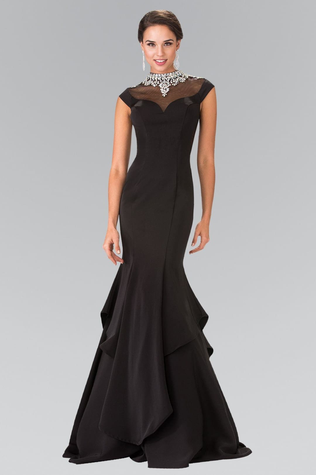 Long Illusion Mermaid Dress with Beaded Neck by Elizabeth K GL2242 - Long Formal Dresses