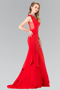 Long Illusion Mermaid Dress with Beaded Neck by Elizabeth K GL2242-Long Formal Dresses-ABC Fashion