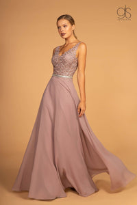 Long Illusion V-Neck Dress with Embroidered Top by Elizabeth K GL2653 - Long Formal Dresses