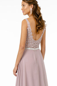 Long Illusion V-Neck Dress with Embroidered Top by Elizabeth K GL2653 - Long Formal Dresses
