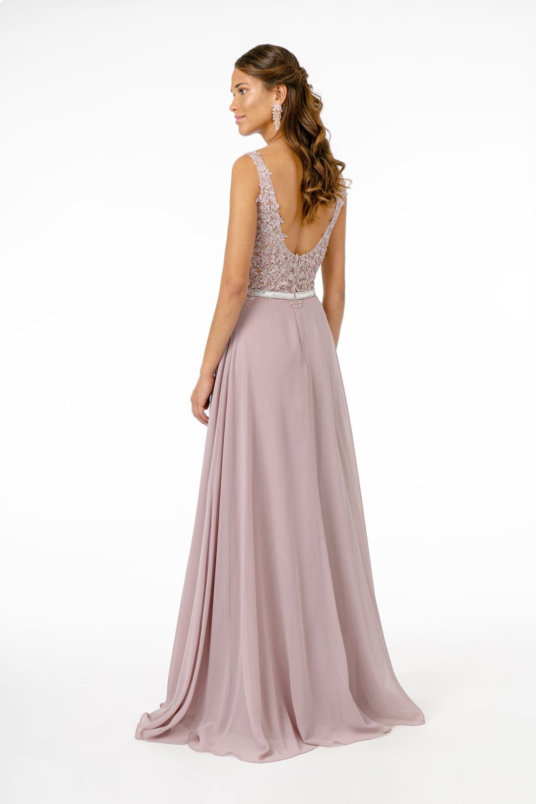 Long Illusion V-Neck Dress with Embroidered Top by Elizabeth K GL2653 - Long Formal Dresses
