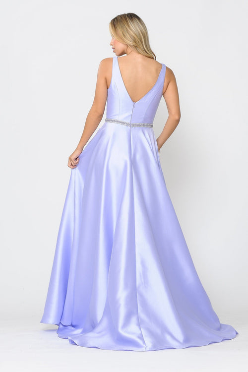 Poly USA 8682 Long Illusion V-Neck Mikado Dress