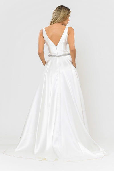 Poly USA 8682 Long Illusion V-Neck Mikado Dress