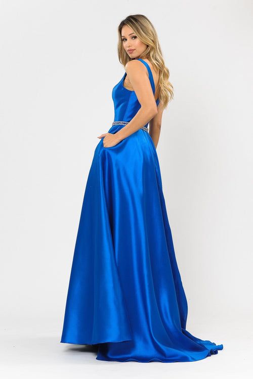 Poly USA 8682 Long Illusion V-Neck Mikado Dress