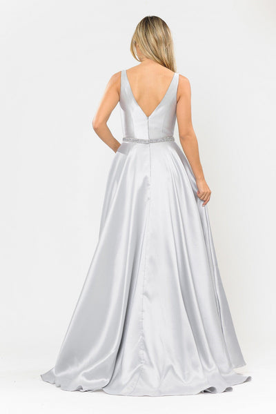 Poly USA 8682 Long Illusion V-Neck Mikado Dress