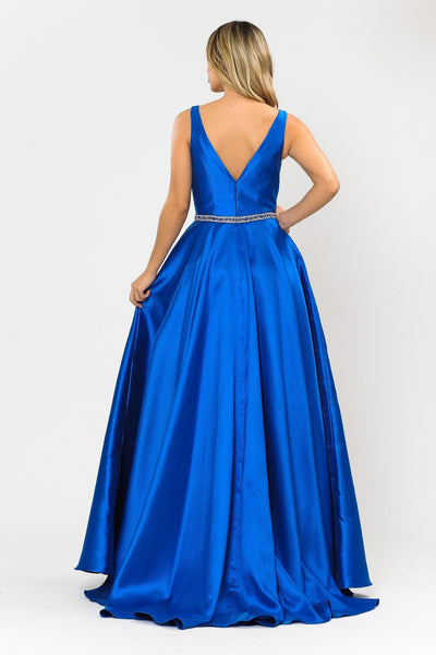 Poly USA 8682 Long Illusion V-Neck Mikado Dress