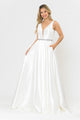 Poly USA 8682 Long Illusion V-Neck Mikado Dress