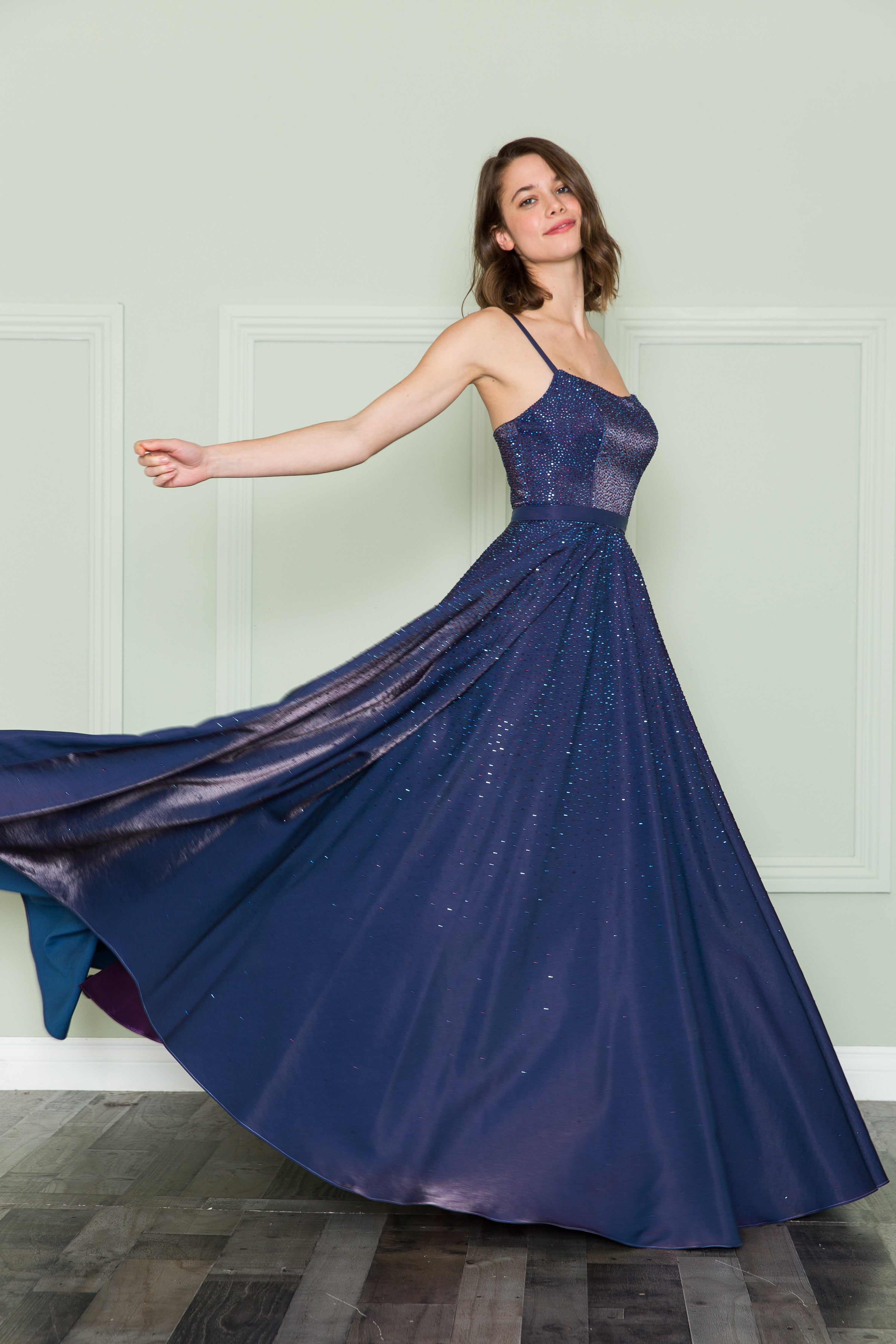 Poly USA 8886 Long Iridescent Glitter Dress