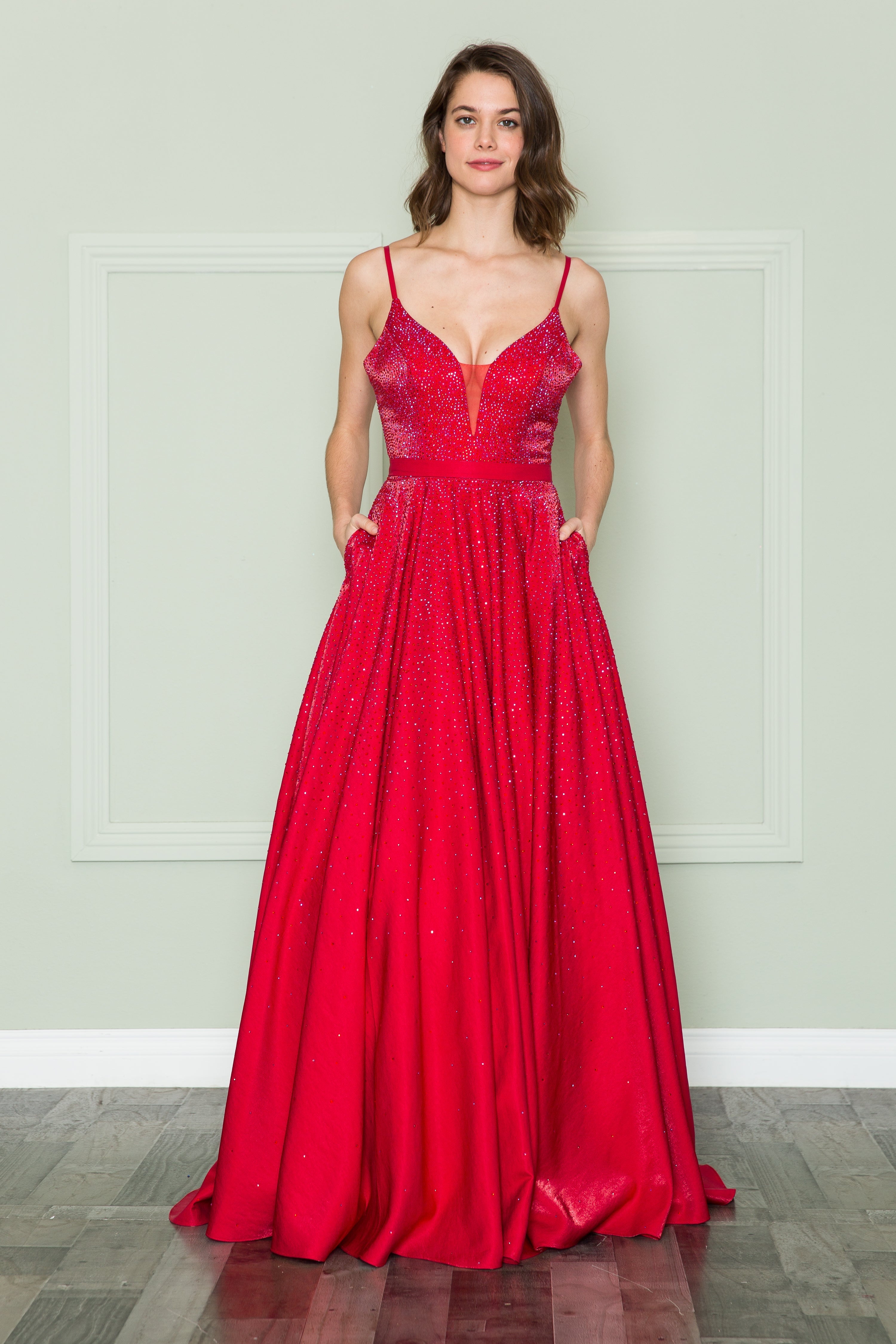 Poly USA 8886 Long Iridescent Glitter Dress