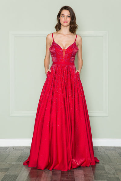 Poly USA 8886 Long Iridescent Glitter Dress