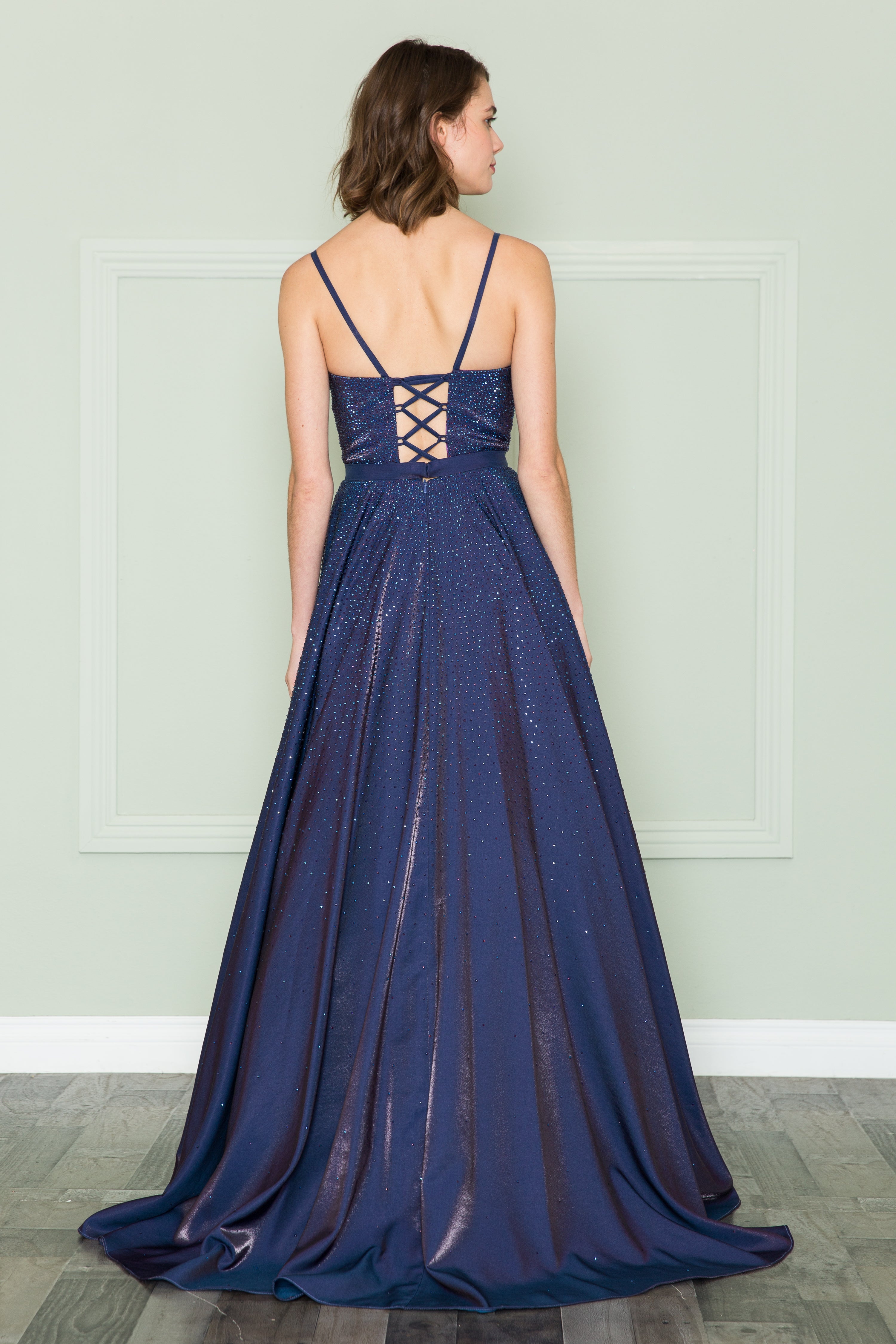Poly USA 8886 Long Iridescent Glitter Dress