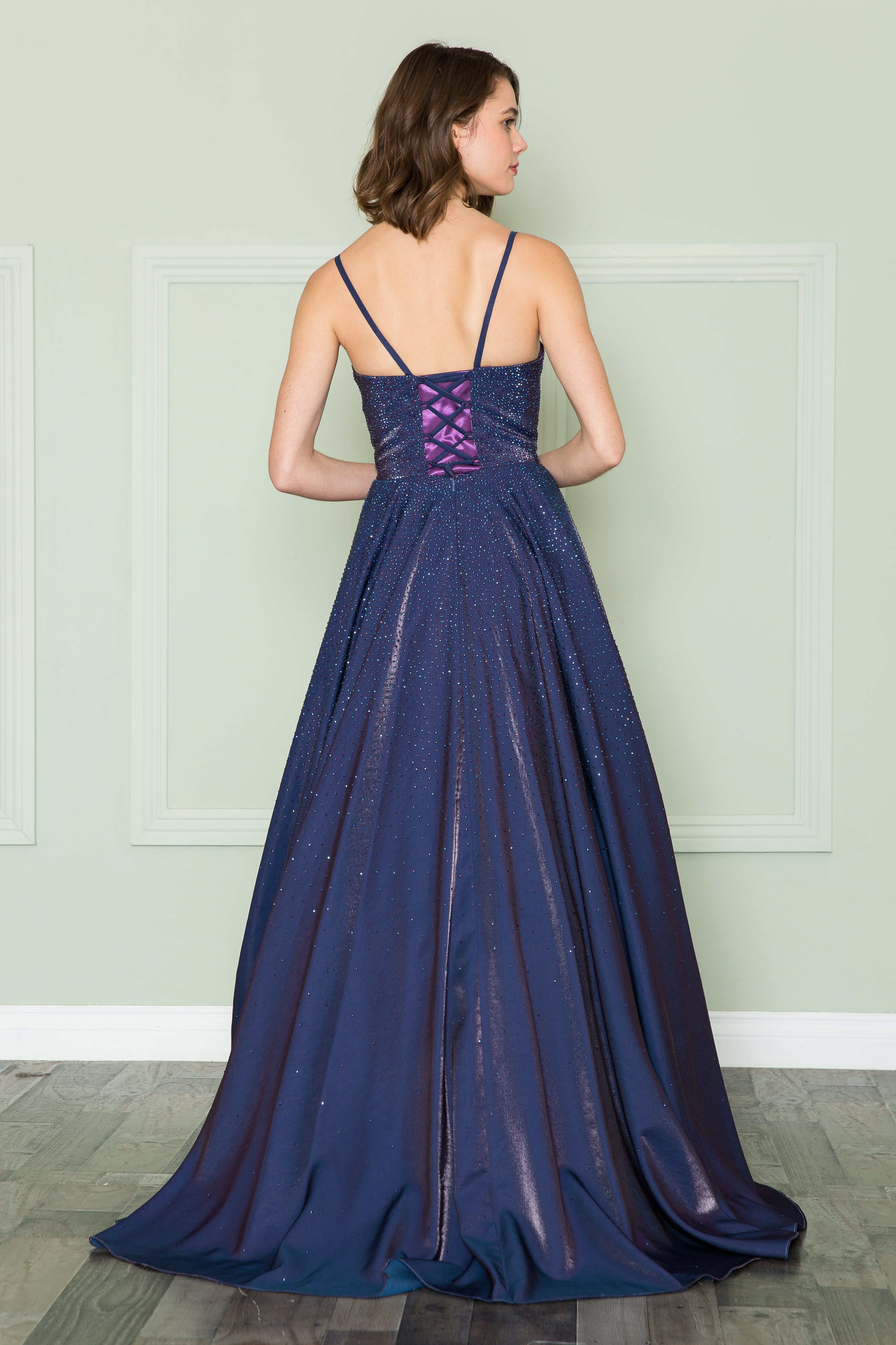 Poly USA 8886 Long Iridescent Glitter Dress