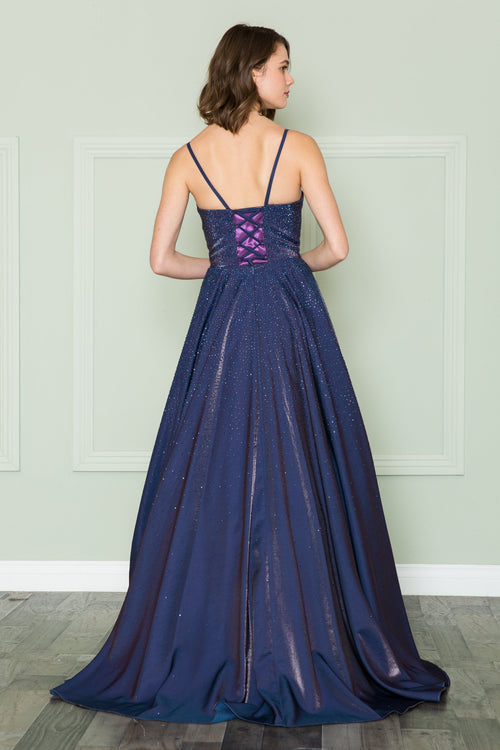 Poly USA 8886 Long Iridescent Glitter Dress