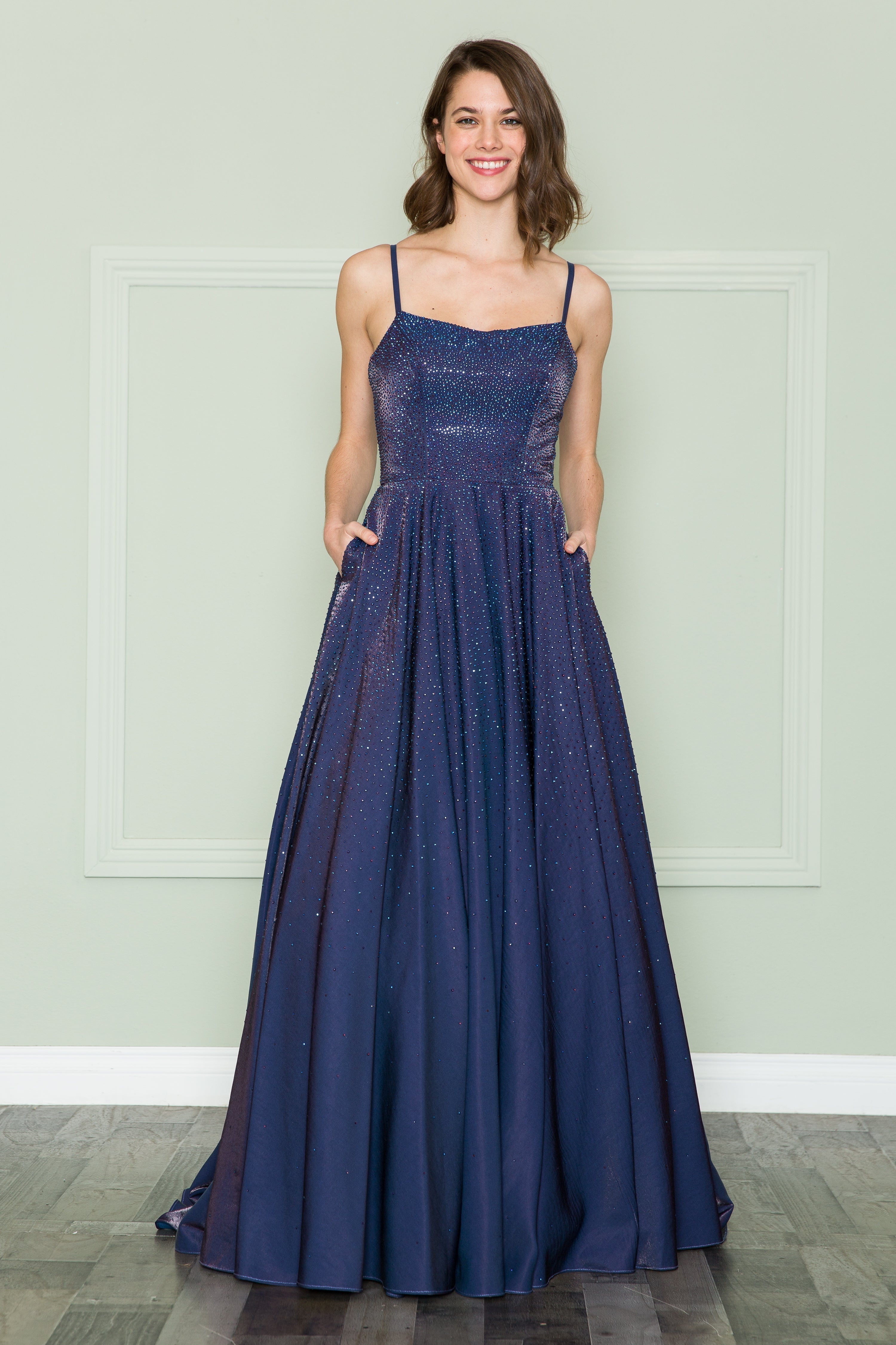 Poly USA 8886 Long Iridescent Glitter Dress