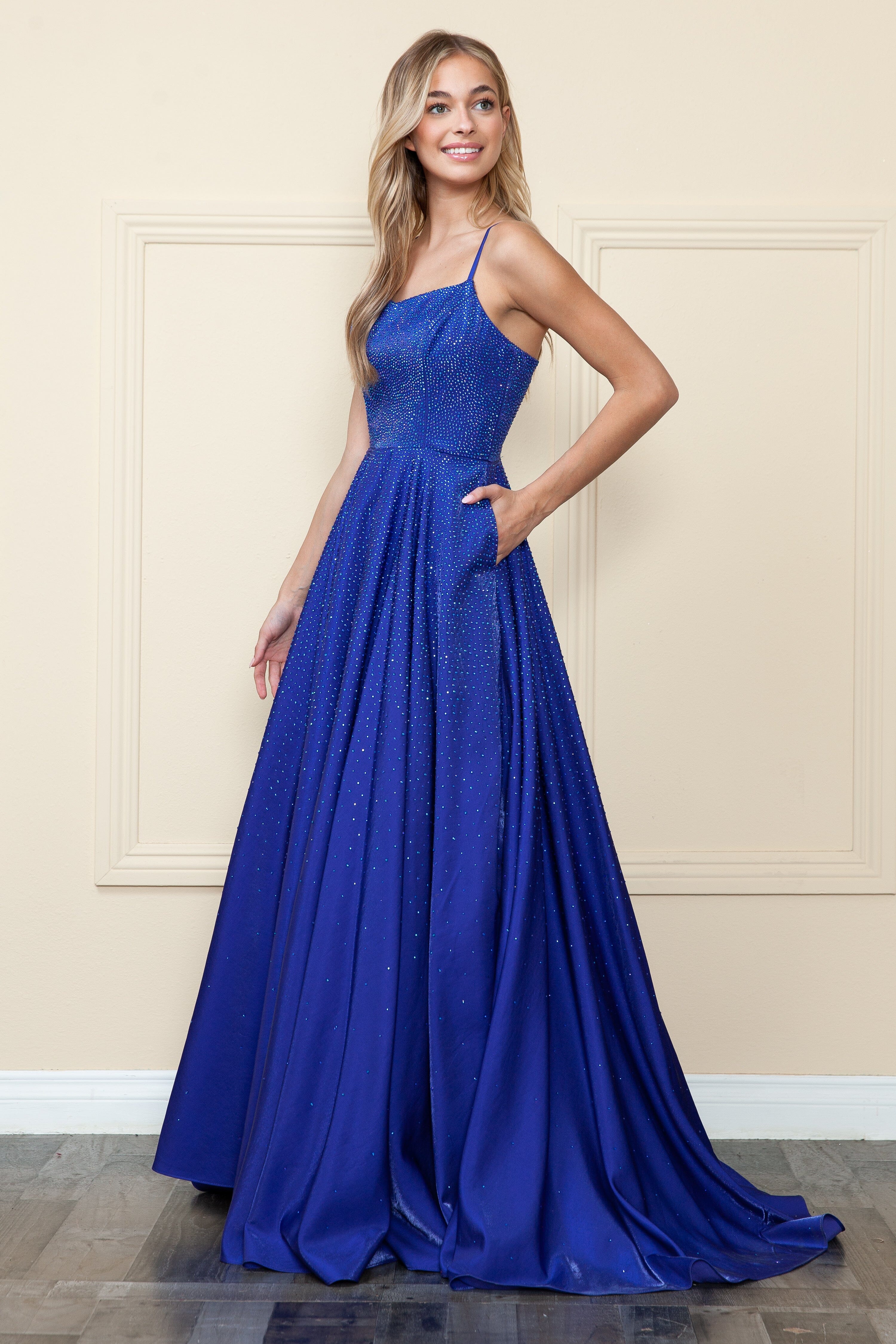 Poly USA 8886 Long Iridescent Glitter Dress