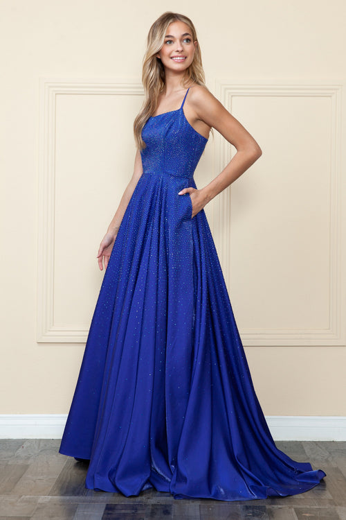 Poly USA 8886 Long Iridescent Glitter Dress