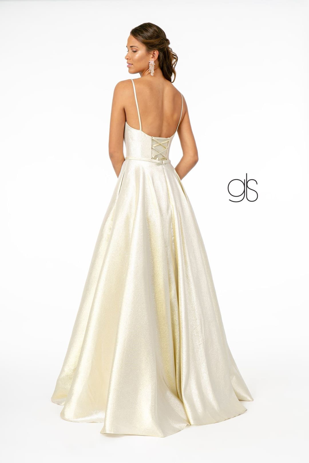 Long Iridescent Glitter Dress with Corset Back by Elizabeth K GL2951 - Long Formal Dresses