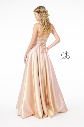Long Iridescent Glitter Dress with Corset Back by Elizabeth K GL2951 - Long Formal Dresses
