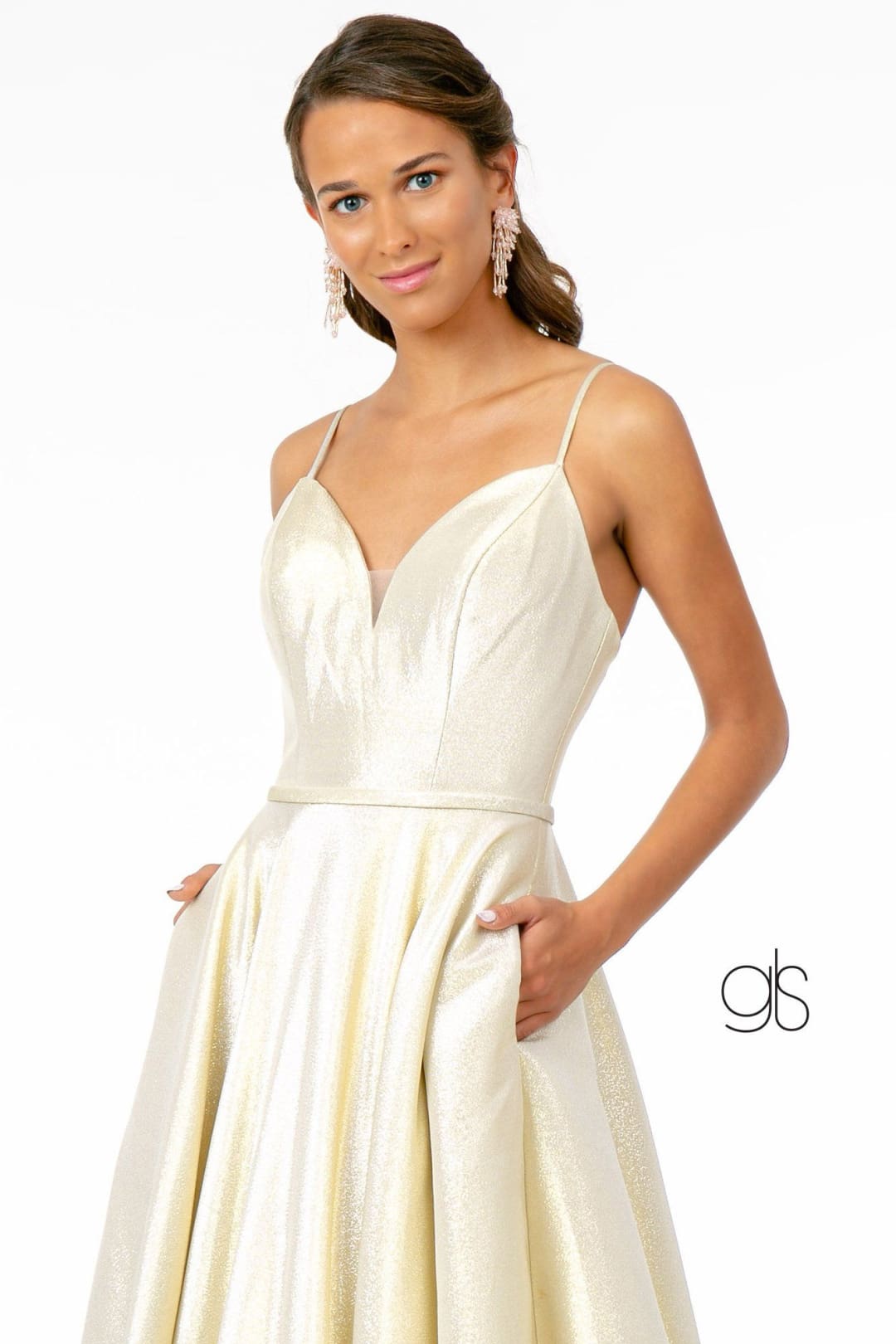 Long Iridescent Glitter Dress with Corset Back by Elizabeth K GL2951 - Long Formal Dresses