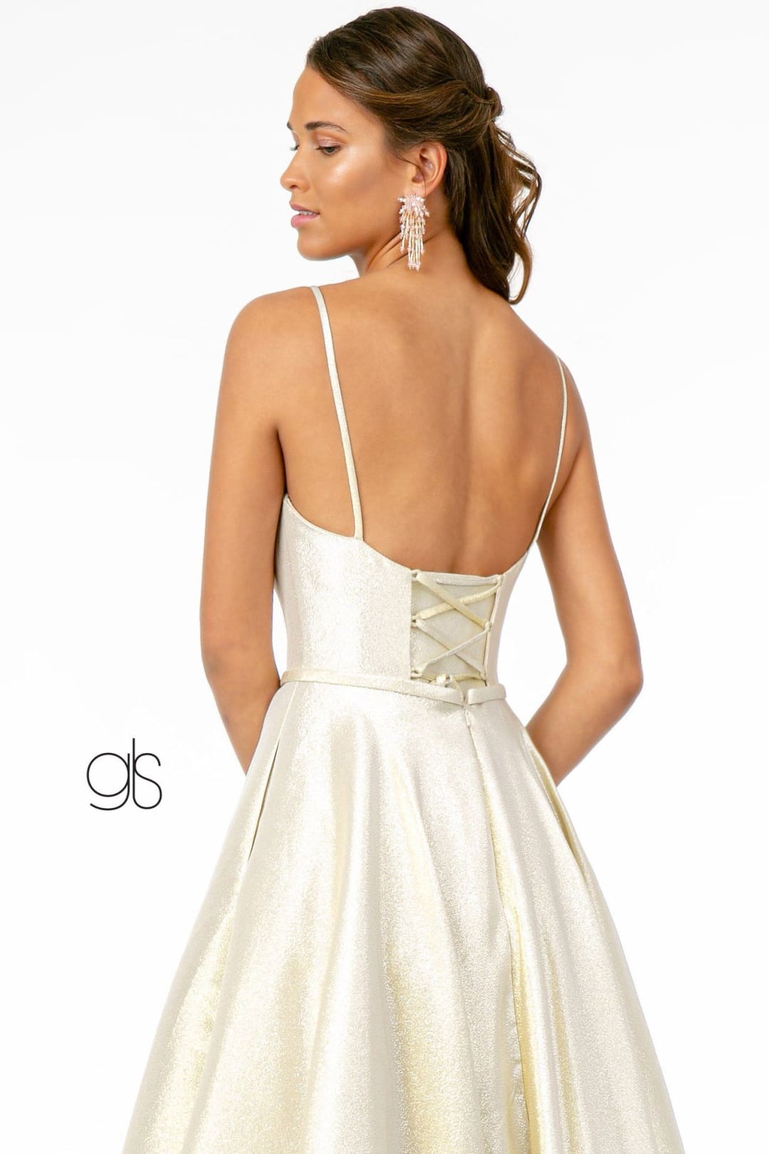 Long Iridescent Glitter Dress with Corset Back by Elizabeth K GL2951 - Long Formal Dresses