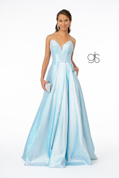 Long Iridescent Glitter Dress with Corset Back by Elizabeth K GL2951 - S / Baby Blue - Long Formal Dresses