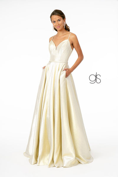 Long Iridescent Glitter Dress with Corset Back by Elizabeth K GL2951 - XS / Champagne - Long Formal Dresses