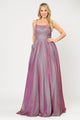 Poly USA 8574 Long Iridescent Glitter Dress with Open Corset Back
