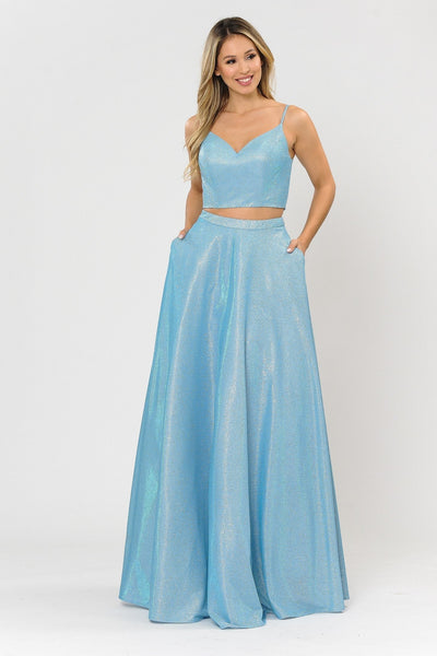Poly USA 8676 Long Iridescent Glitter Two Piece Dress