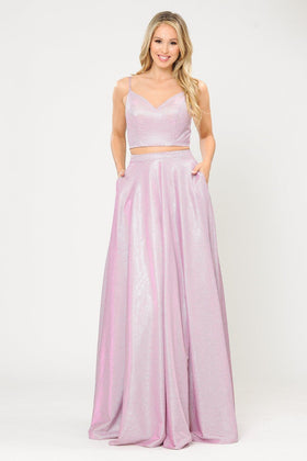 Poly USA 8676 Long Iridescent Glitter Two Piece Dress