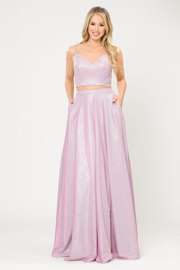 Poly USA 8676 Long Iridescent Glitter Two Piece Dress