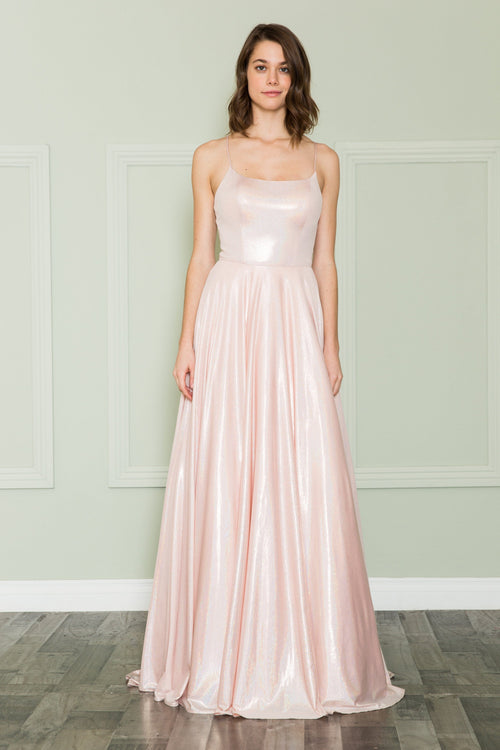 Poly USA 8766 Long Iridescent Lace-Up Back Dress