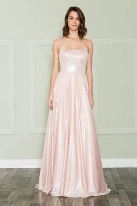 Poly USA 8766 Long Iridescent Lace-Up Back Dress
