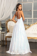 Long Iridescent Sequin Slit Dress by Elizabeth K GL3028 - Long Formal Dresses