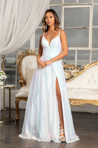 Long Iridescent Sequin Slit Dress by Elizabeth K GL3028 - XS / White - Long Formal Dresses